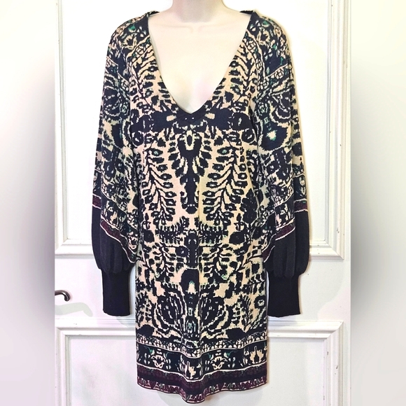 Free People Music & Lyrics Black/Green Multi-Color Sweater Mini Dress,Medium - Picture 7 of 16